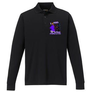 I Feel Eleven Turkeys Creeping Up On Me Thanksgiving Design Performance Long Sleeve Polo