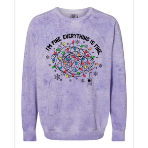 IM Fine Everything Is Fine Christmas Tree Lights Party Gift Colorblast Crewneck Sweatshirt