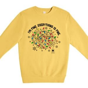 IM Fine Everything Is Fine Christmas Tree Lights Party Gift Premium Crewneck Sweatshirt