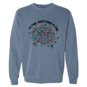 IM Fine Everything Is Fine Christmas Tree Lights Party Gift Garment-Dyed Sweatshirt