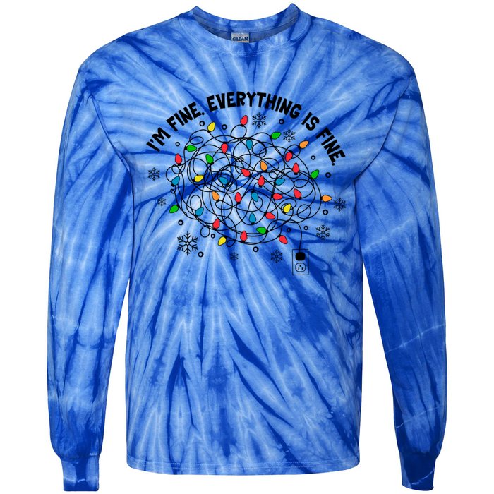 IM Fine Everything Is Fine Christmas Tree Lights Party Gift Tie-Dye Long Sleeve Shirt