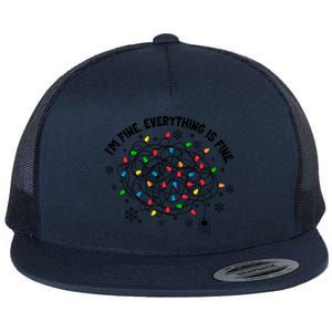 IM Fine Everything Is Fine Christmas Tree Lights Party Gift Flat Bill Trucker Hat