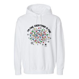 IM Fine Everything Is Fine Christmas Tree Lights Party Gift Garment-Dyed Fleece Hoodie