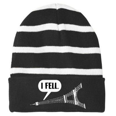 I Fell Eiffel Tower Funny Paris France Pun Striped Beanie with Solid Band