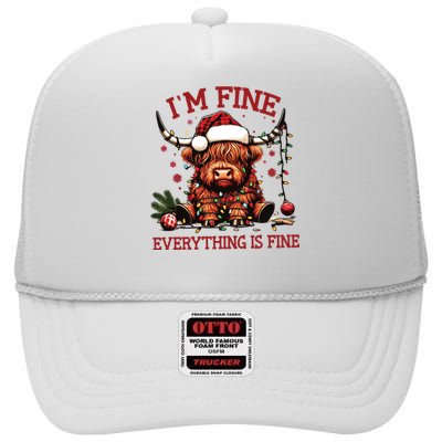 IM Fine Everything Is Fine Funny Christmas High Crown Mesh Back Trucker Hat