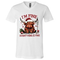 IM Fine Everything Is Fine Funny Christmas V-Neck T-Shirt