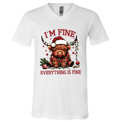 IM Fine Everything Is Fine Funny Christmas V-Neck T-Shirt