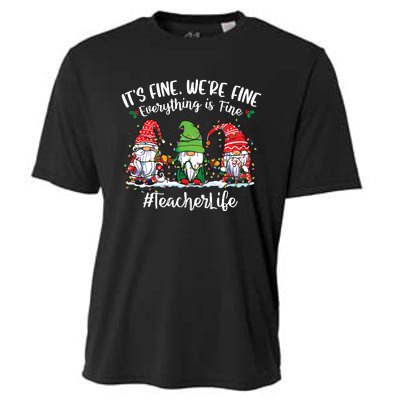 Im Fine Everything Is Fine Teacher Life Gnome Christmas Cooling Performance Crew T-Shirt