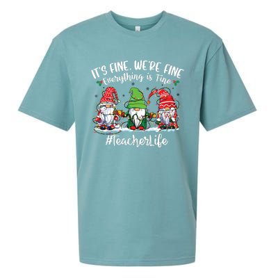 Im Fine Everything Is Fine Teacher Life Gnome Christmas Sueded Cloud Jersey T-Shirt