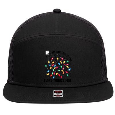 I’M Fine Everything Is Fine Tangled Christmas Lights 7 Panel Mesh Trucker Snapback Hat