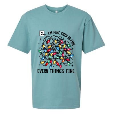 I’M Fine Everything Is Fine Tangled Christmas Lights Sueded Cloud Jersey T-Shirt