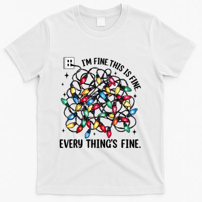 I’M Fine Everything Is Fine Tangled Christmas Lights T-Shirt