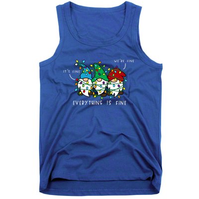 ItS Fine Everything Is Fine Xmas Lights Gnome Christmas Tank Top