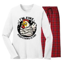 Its Fine Everything Is Fine Crazy Chicken In Straight Jacket Women's Long Sleeve Flannel Pajama Set 