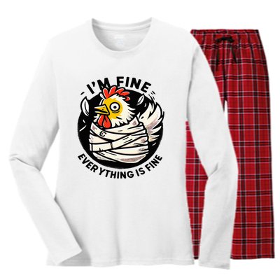 Its Fine Everything Is Fine Crazy Chicken In Straight Jacket Women's Long Sleeve Flannel Pajama Set 