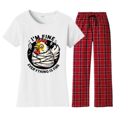 Its Fine Everything Is Fine Crazy Chicken In Straight Jacket Women's Flannel Pajama Set