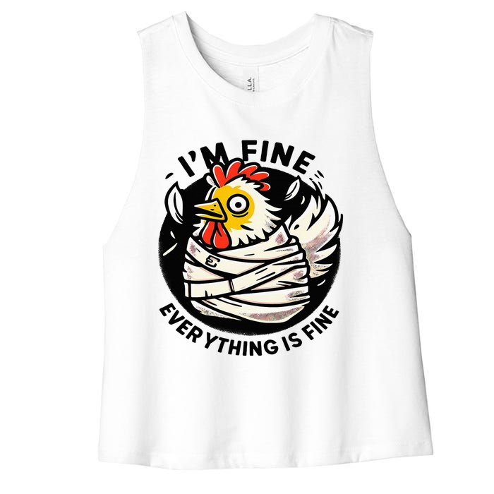 Its Fine Everything Is Fine Crazy Chicken In Straight Jacket Women's Racerback Cropped Tank