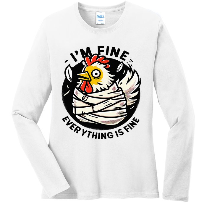 Its Fine Everything Is Fine Crazy Chicken In Straight Jacket Ladies Long Sleeve Shirt