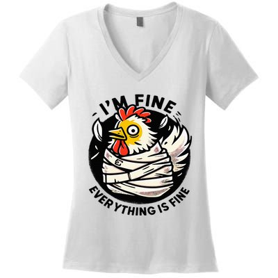 Its Fine Everything Is Fine Crazy Chicken In Straight Jacket Women's V-Neck T-Shirt