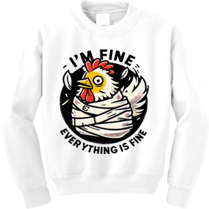 Its Fine Everything Is Fine Crazy Chicken In Straight Jacket Kids Sweatshirt