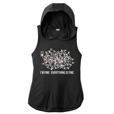 I'm Fine Everything Is Fine Funny Christmas Lights Ladies PosiCharge Tri-Blend Wicking Draft Hoodie Tank