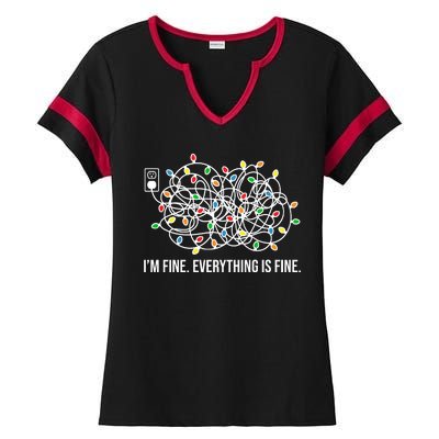 I'm Fine Everything Is Fine Funny Christmas Lights Ladies Halftime Notch Neck Tee