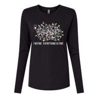 I'm Fine Everything Is Fine Funny Christmas Lights Womens Cotton Relaxed Long Sleeve T-Shirt