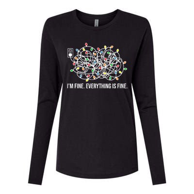 I'm Fine Everything Is Fine Funny Christmas Lights Womens Cotton Relaxed Long Sleeve T-Shirt