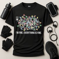 I'm Fine Everything Is Fine Funny Christmas Lights Cooling Performance Crew T-Shirt