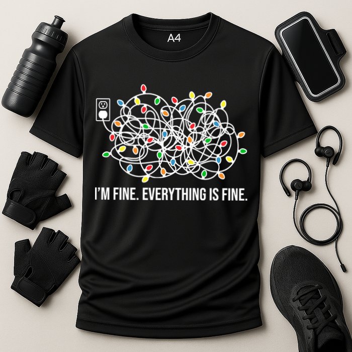 I'm Fine Everything Is Fine Funny Christmas Lights Cooling Performance Crew T-Shirt