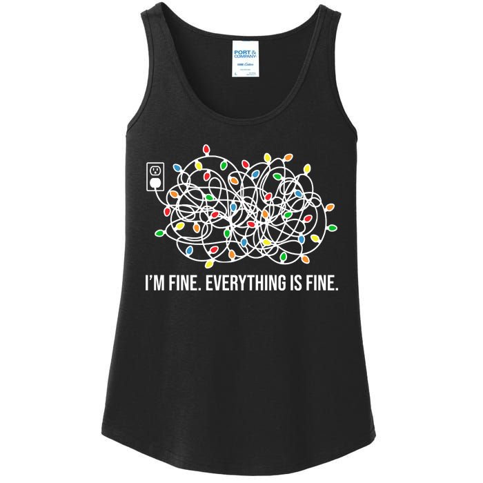 I'm Fine Everything Is Fine Funny Christmas Lights Ladies Essential Tank