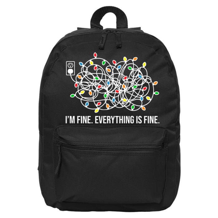 I'm Fine Everything Is Fine Funny Christmas Lights 16 in Basic Backpack