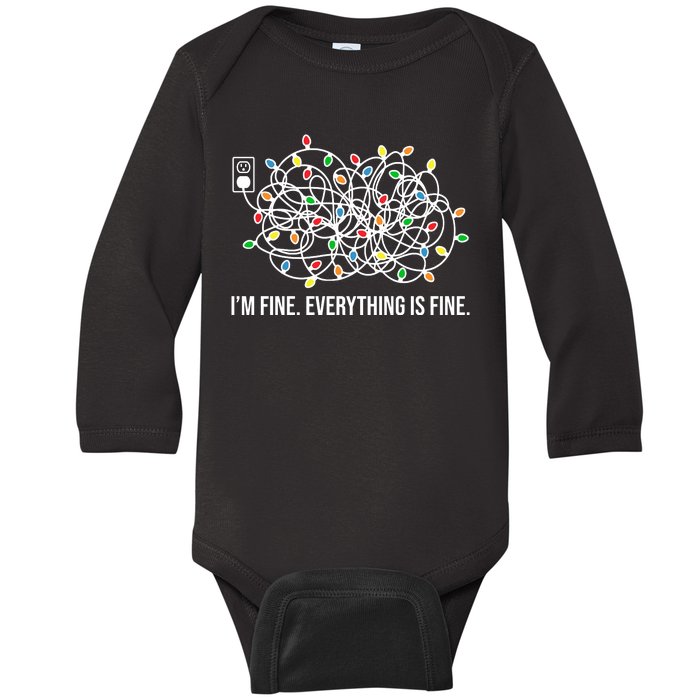 I'm Fine Everything Is Fine Funny Christmas Lights Baby Long Sleeve Bodysuit