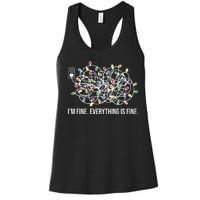 I'm Fine Everything Is Fine Funny Christmas Lights Women's Racerback Tank