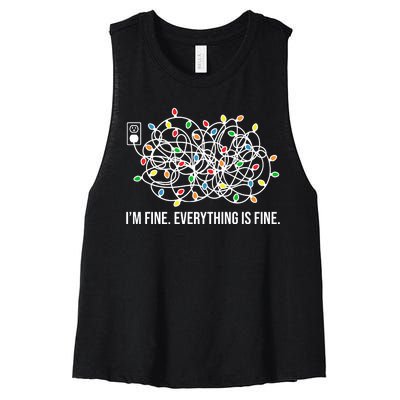 I'm Fine Everything Is Fine Funny Christmas Lights Women's Racerback Cropped Tank