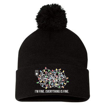 I'm Fine Everything Is Fine Funny Christmas Lights Pom Pom 12in Knit Beanie