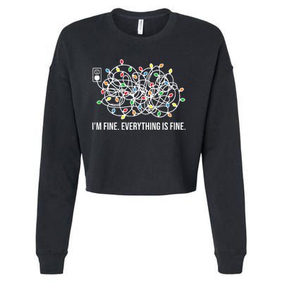 I'm Fine Everything Is Fine Funny Christmas Lights Cropped Pullover Crew