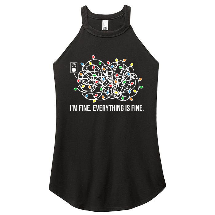 I'm Fine Everything Is Fine Funny Christmas Lights Women's Perfect Tri Rocker Tank