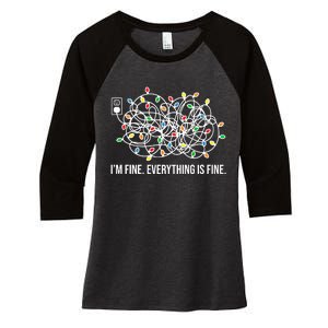 I'm Fine Everything Is Fine Funny Christmas Lights Women's Tri-Blend 3/4-Sleeve Raglan Shirt