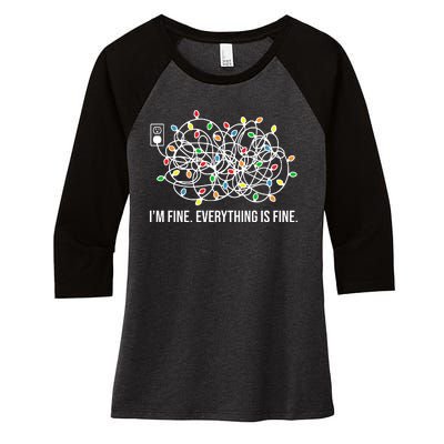 I'm Fine Everything Is Fine Funny Christmas Lights Women's Tri-Blend 3/4-Sleeve Raglan Shirt