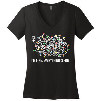 I'm Fine Everything Is Fine Funny Christmas Lights Women's V-Neck T-Shirt