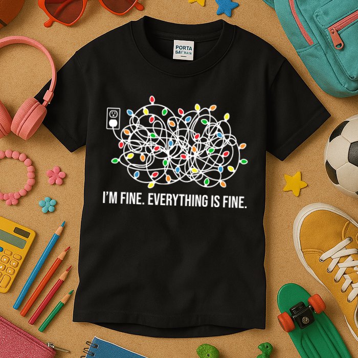I'm Fine Everything Is Fine Funny Christmas Lights Kids T-Shirt