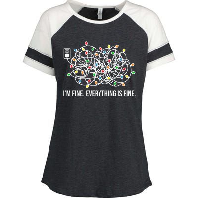 I'm Fine Everything Is Fine Funny Christmas Lights Enza Ladies Jersey Colorblock Tee