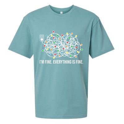 I'm Fine Everything Is Fine Funny Christmas Lights Sueded Cloud Jersey T-Shirt