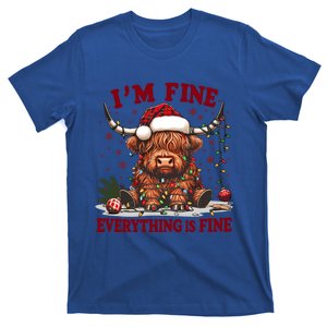 IM Fine Everything Is Fine Funny Christmas Highland Cow Gift T-Shirt