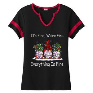 ItS Fine Everything Is Fine Gnome Christmas Lights Xmas Ladies Halftime Notch Neck Tee