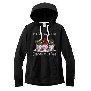 ItS Fine Everything Is Fine Gnome Christmas Lights Xmas Women's Fleece Hoodie