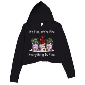 ItS Fine Everything Is Fine Gnome Christmas Lights Xmas Crop Fleece Hoodie