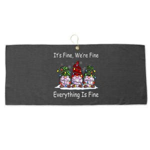 ItS Fine Everything Is Fine Gnome Christmas Lights Xmas Large Microfiber Waffle Golf Towel