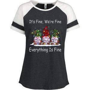 ItS Fine Everything Is Fine Gnome Christmas Lights Xmas Enza Ladies Jersey Colorblock Tee